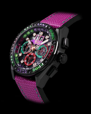 
                  
                    Load image into Gallery viewer, RAWR III TW024F-D9 (Black) with Purple Green Swarovski (Purple Leather Strap)
                  
                