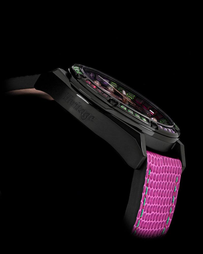 
                  
                    Load image into Gallery viewer, RAWR III TW024F-D9 (Black) with Purple Green Swarovski (Purple Leather Strap)
                  
                