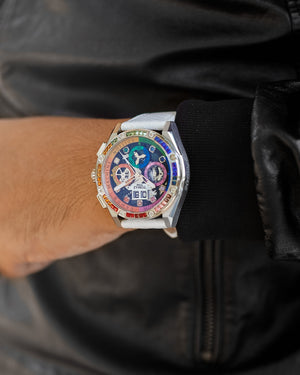 
                  
                    Load image into Gallery viewer, RAWR III TW024I-D3 (Silver) with Rainbow Swarovski (White Salmon Leather Strap)
                  
                