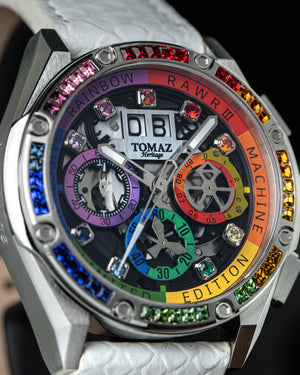 
                  
                    Load image into Gallery viewer, RAWR III TW024I-D3 (Silver) with Rainbow Swarovski (White Salmon Leather Strap)
                  
                