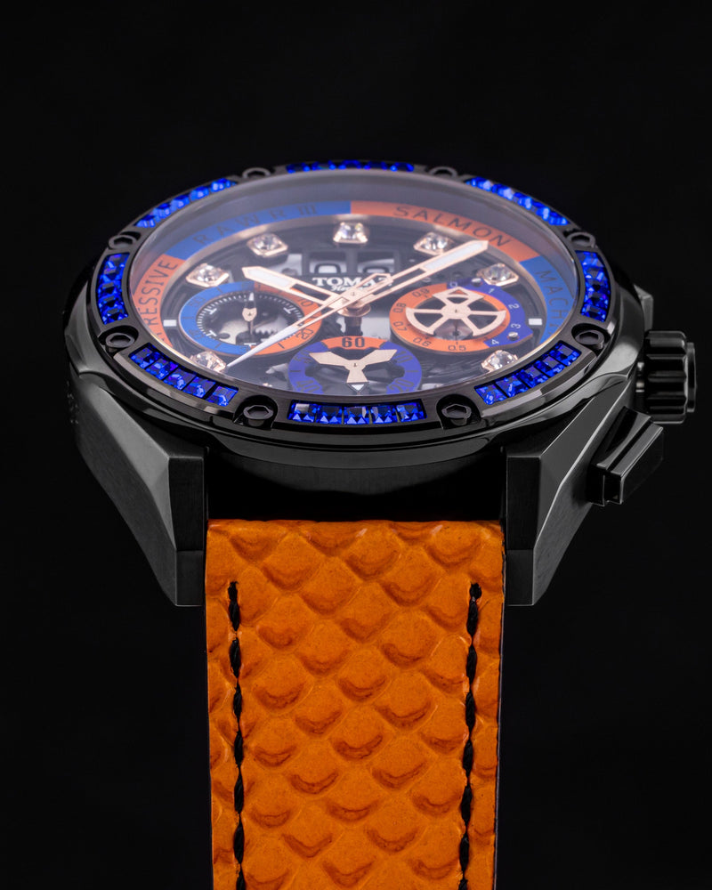 
                  
                    Load image into Gallery viewer, RAWR III TW024I-D4 (Black) with Blue Swarovski (Orange Salmon Leather Strap)
                  
                