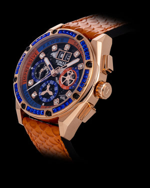 
                  
                    Load image into Gallery viewer, RAWR III TW024I-D8 (Rosegold) with Blue Swarovski (Orange Salmon Leather Strap)
                  
                