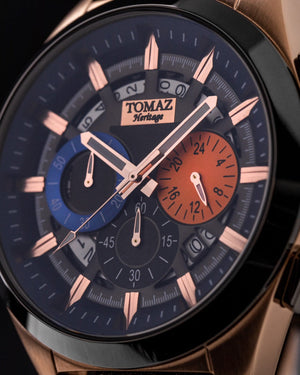 
                  
                    Load image into Gallery viewer, Romeo XXV TW025-D11 (Rosegold/Black) Blue Stitching Red Leather Strap
                  
                