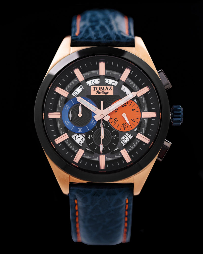 Romeo XXV TW025-D11 (Rosegold/Black) Blue Stitching Red Leather Strap