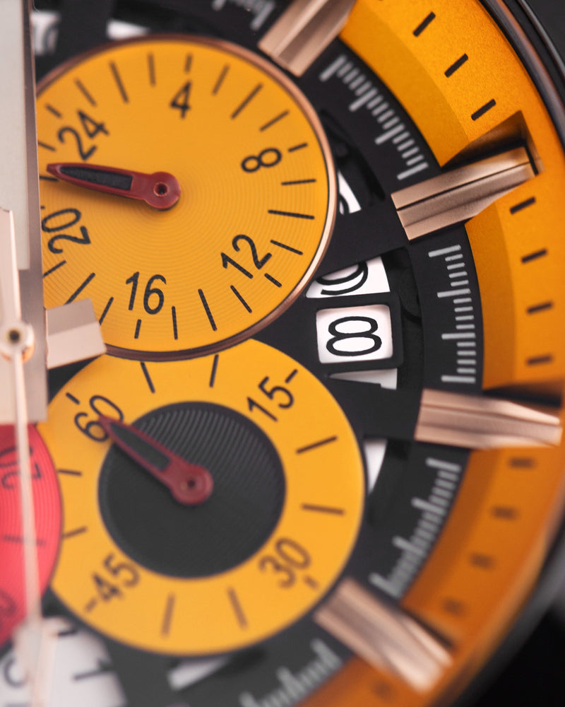 
                  
                    Load image into Gallery viewer, Romeo XXV TW025-D16 (Rosegold/Black/Yellow) Red Bamboo Leather Strap
                  
                