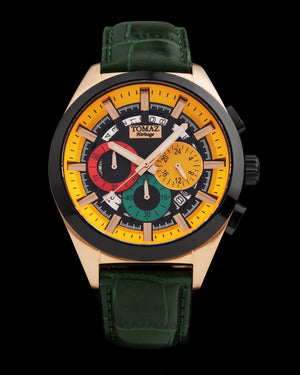 
                  
                    Load image into Gallery viewer, Romeo XXV TW025-D18 (Rosegold/Black/Yellow) Green Bamboo Leather Strap
                  
                
