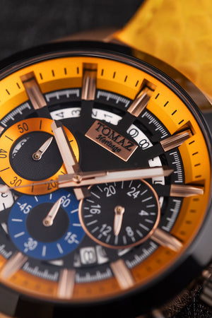 
                  
                    Load image into Gallery viewer, Romeo XXV TW025-D20 (Rosegold/Black/Yellow) Yellow Salmon Leather Strap
                  
                