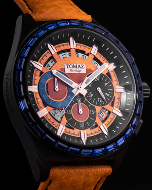 
                  
                    Load image into Gallery viewer, Romeo TW025A-D2 (Black/Orange) with Blue Swarovski (Orange Leather Strap)
                  
                