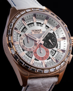 
                  
                    Load image into Gallery viewer, Romeo TW025A-D4 (Rosegold/White) with White Swarovski (White Leather Strap)
                  
                