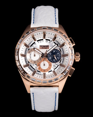 
                  
                    Load image into Gallery viewer, Romeo TW025A-D4 (Rosegold/White) with White Swarovski (White Leather Strap)
                  
                