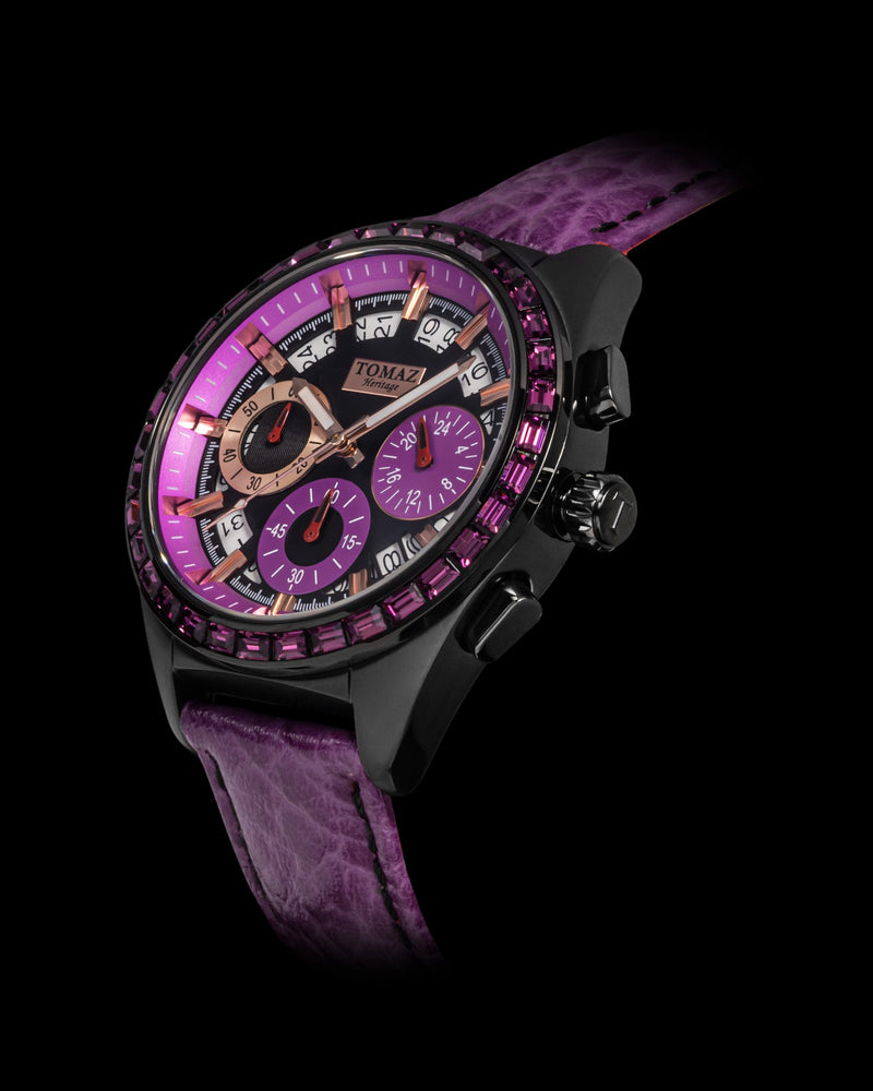 
                  
                    Load image into Gallery viewer, Juliet TW025L-D12 (Black/Purple) with Dark Purple Swarovski Purple Leather Strap)
                  
                