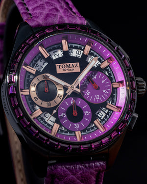 
                  
                    Load image into Gallery viewer, Juliet TW025L-D12 (Black/Purple) with Dark Purple Swarovski Purple Leather Strap)
                  
                