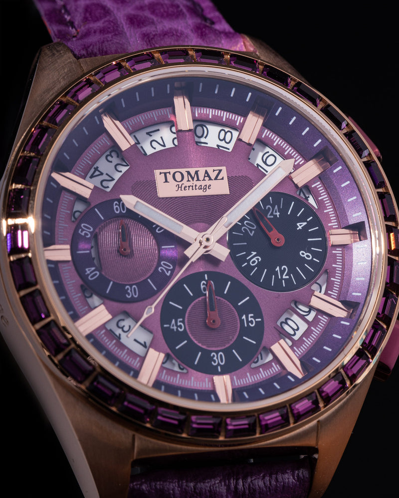 
                  
                    Load image into Gallery viewer, Juliet TW025L-D13 (Rosegold/Purple) with Purple Swarovski (Purple Leather Strap)
                  
                