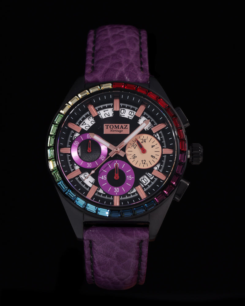 Juliet TW025L-D14 (Black) with Rainbow Swarovski (Purple Leather Strap)