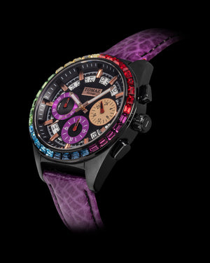 
                  
                    Load image into Gallery viewer, Juliet TW025L-D14 (Black) with Rainbow Swarovski (Purple Leather Strap)
                  
                