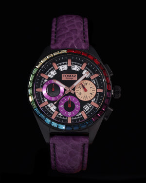 
                  
                    Load image into Gallery viewer, Juliet TW025L-D14 (Black) with Rainbow Swarovski (Purple Leather Strap)
                  
                