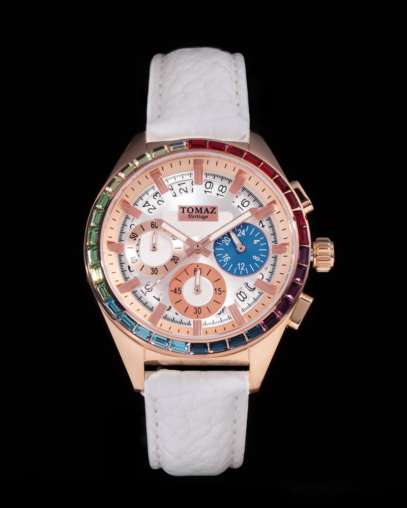 Juliet TW025L-D15 (Rosegold/White) with Rainbow Swarovski White Leather Strap)