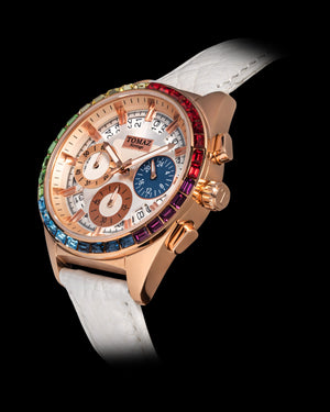 
                  
                    Load image into Gallery viewer, Juliet TW025L-D15 (Rosegold/White) with Rainbow Swarovski White Leather Strap)
                  
                