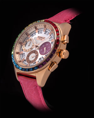 
                  
                    Load image into Gallery viewer, Juliet TW025L-D16 (Rosegold/White) with Rainbow Swarovski (Pink Leather Strap)
                  
                