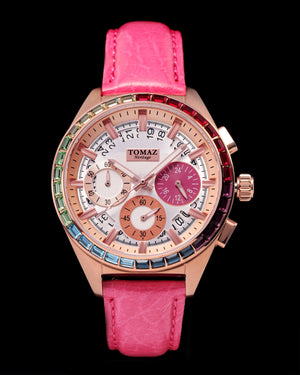 
                  
                    Load image into Gallery viewer, Juliet TW025L-D16 (Rosegold/White) with Rainbow Swarovski (Pink Leather Strap)
                  
                