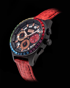 
                  
                    Load image into Gallery viewer, Juliet TW025L-D17 (Black/Red) with Rainbow  Swarovski (Red Leather Strap)
                  
                