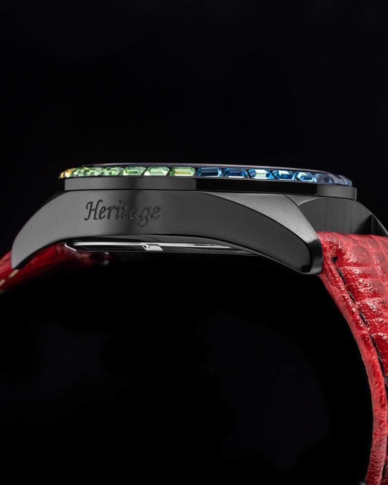 
                  
                    Load image into Gallery viewer, Juliet TW025L-D17 (Black/Red) with Rainbow  Swarovski (Red Leather Strap)
                  
                