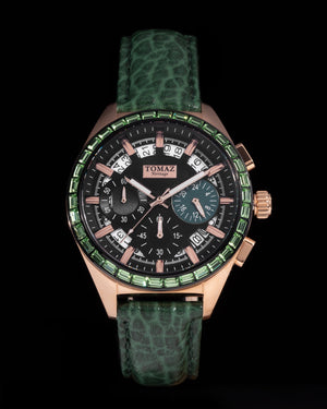 
                  
                    Load image into Gallery viewer, Juliet TW025L-D3 (Rosegold/Black) with Green Swarovski (Green Leather Strap)
                  
                