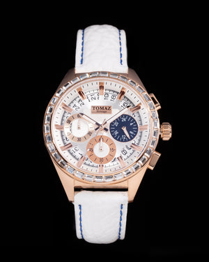 
                  
                    Load image into Gallery viewer, Juliet TW025L-D4 (Rosegold/White) with White Swarovski (White Leather Strap)
                  
                