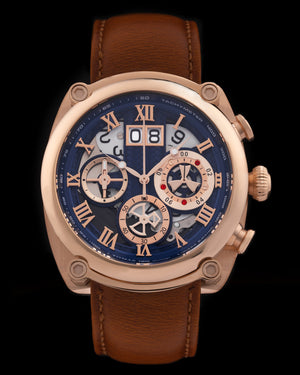 
                  
                    Load image into Gallery viewer, Xavier TW026-D3A (Rosegold/Blue) Brown Leather Strap
                  
                