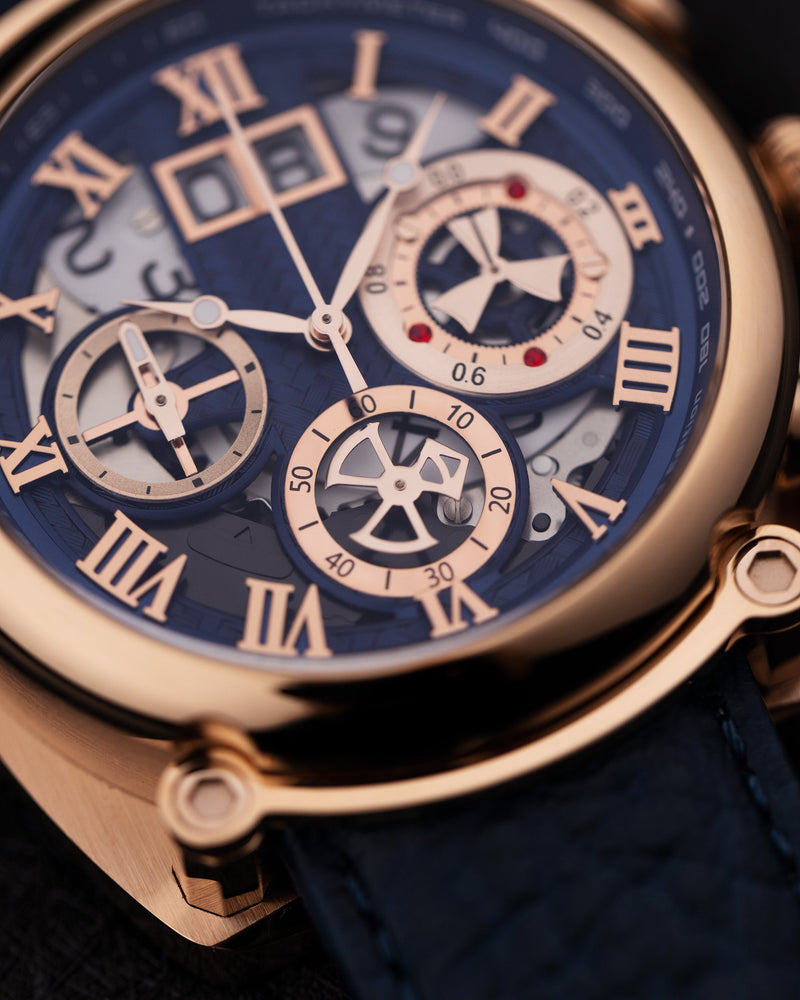 
                  
                    Load image into Gallery viewer, Xavier TW026-D3B (Rosegold/Blue) Navy Leather Strap
                  
                