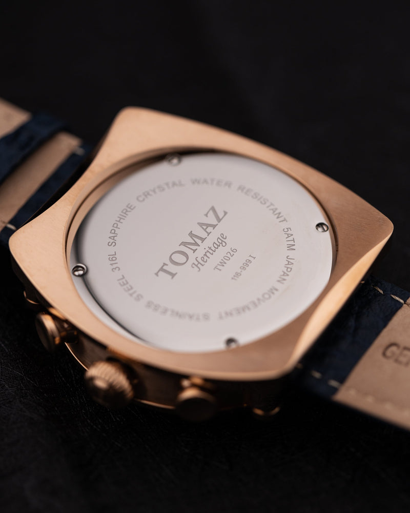 
                  
                    Load image into Gallery viewer, Xavier TW026-D3B (Rosegold/Blue) Navy Leather Strap
                  
                