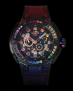 Royale XL TW027S-D12 (Black) with Swarovski (Red Blue Leather with 
