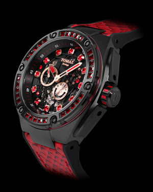 
                  
                    Load image into Gallery viewer, Royale XL TW027S-D13 (Black) with Swarovski (Red Leather with Rubber Strap)
                  
                