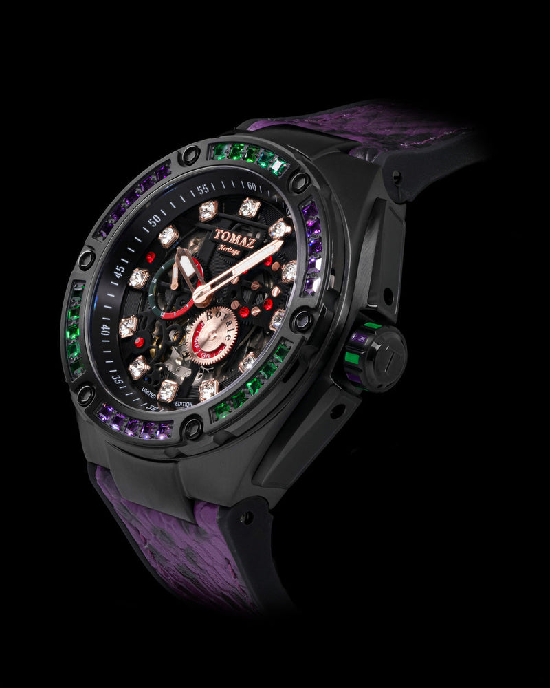 
                  
                    Load image into Gallery viewer, Royale XL TW027S-D15 (Black) with Swarovski (Purple Black Leather with Rubber Strap)
                  
                