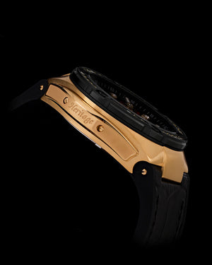 
                  
                    Load image into Gallery viewer, Royale XL TW027S-D16 (Gold/Black) with Swarovski (Black Leather with Rubber Strap)
                  
                