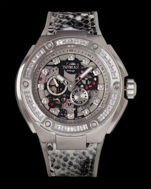 
                  
                    Load image into Gallery viewer, Royale XL TW027S-D17 (Silver/White) with White Swarovski (White Salmon Leather with Rubber Strap)
                  
                