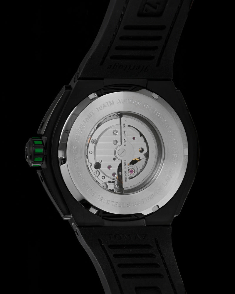 
                  
                    Load image into Gallery viewer, Royale XL TW027S-D18 (Black/Green) with Swarovski (Green Salmon Leather with Rubber Strap)
                  
                