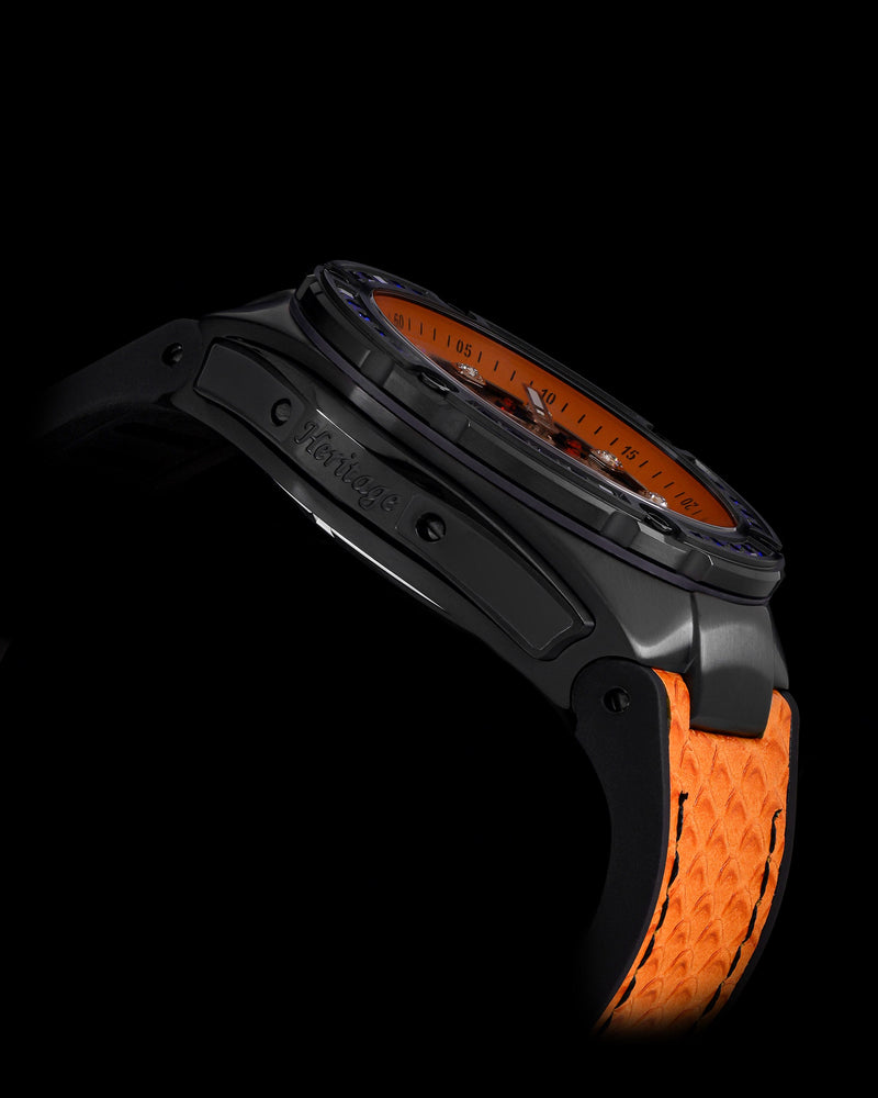 
                  
                    Load image into Gallery viewer, Royale XL TW027S-D19 (Black/Orange) with Swarovski (Orange Leather with Rubber Strap)
                  
                