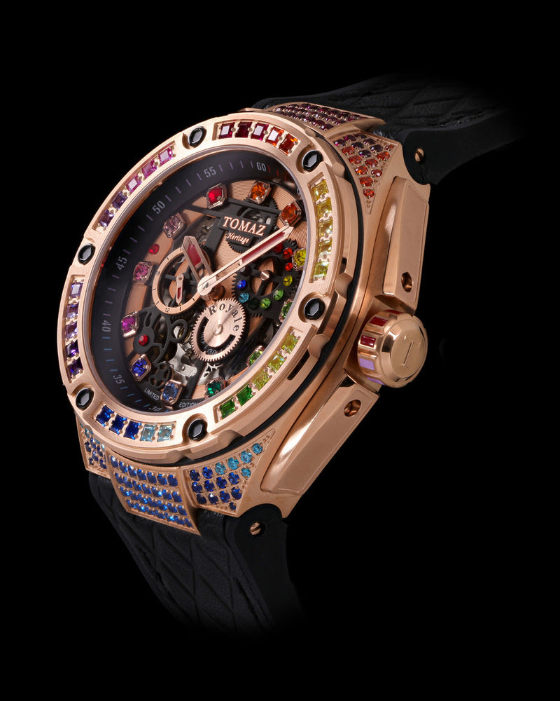 
                  
                    Load image into Gallery viewer, Royale XL TW027S-D2 (Rosegold) with Swarovski (Black Leather with Rubber Strap)
                  
                