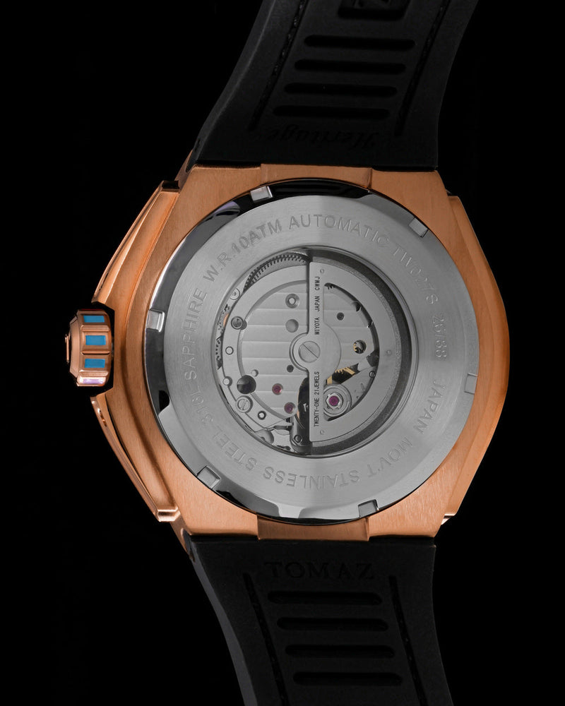 
                  
                    Load image into Gallery viewer, Royale XL TW027S-D2 (Rosegold) with Swarovski (Black Leather with Rubber Strap)
                  
                