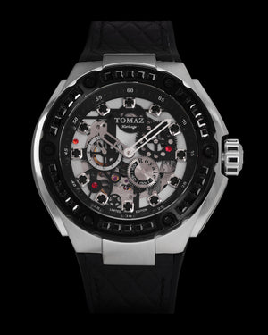 
                  
                    Load image into Gallery viewer, Royale XL TW027S-D24 (Silver/Black) with Swarovski (Black Leather with Rubber Strap)
                  
                