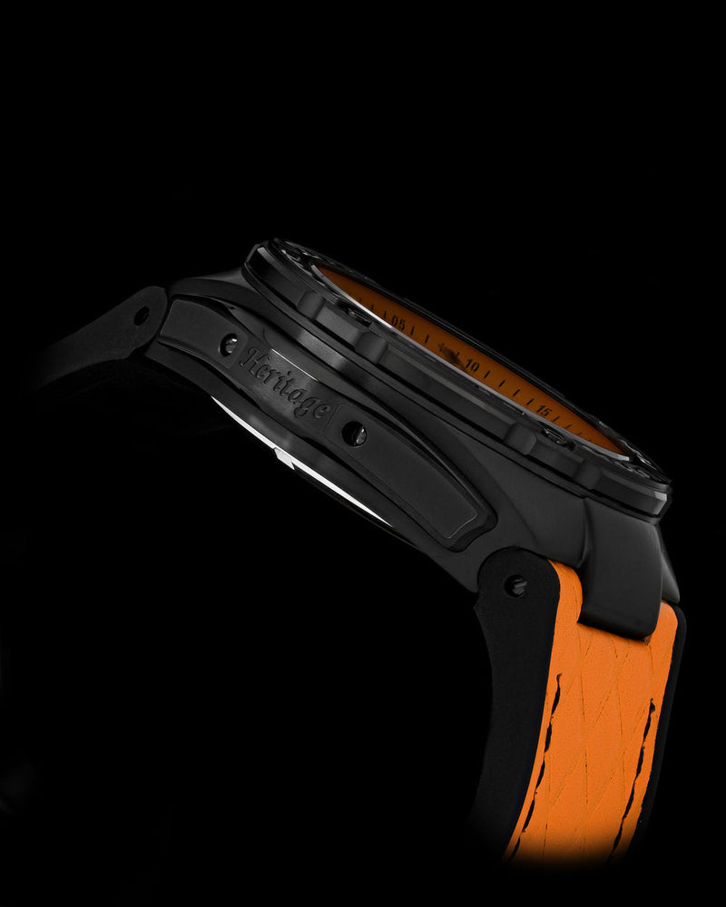 
                  
                    Load image into Gallery viewer, Royale XL TW027S-D4 (Black/Orange) with Swarovski (Orange Salmon Leather with Rubber Strap)
                  
                