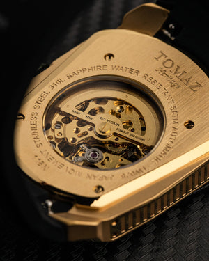 
                  
                    Load image into Gallery viewer, GT Skeleton TW028-D14 (Gold/Black) with Black Swarovski (Black Rubber Strap)
                  
                