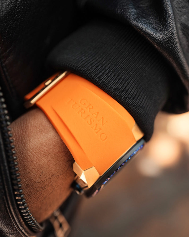 
                  
                    Load image into Gallery viewer, GT Skeleton TW028-D16 (Rosegold/Orange) with Blue Swarovski (Orange Rubber Strap)
                  
                