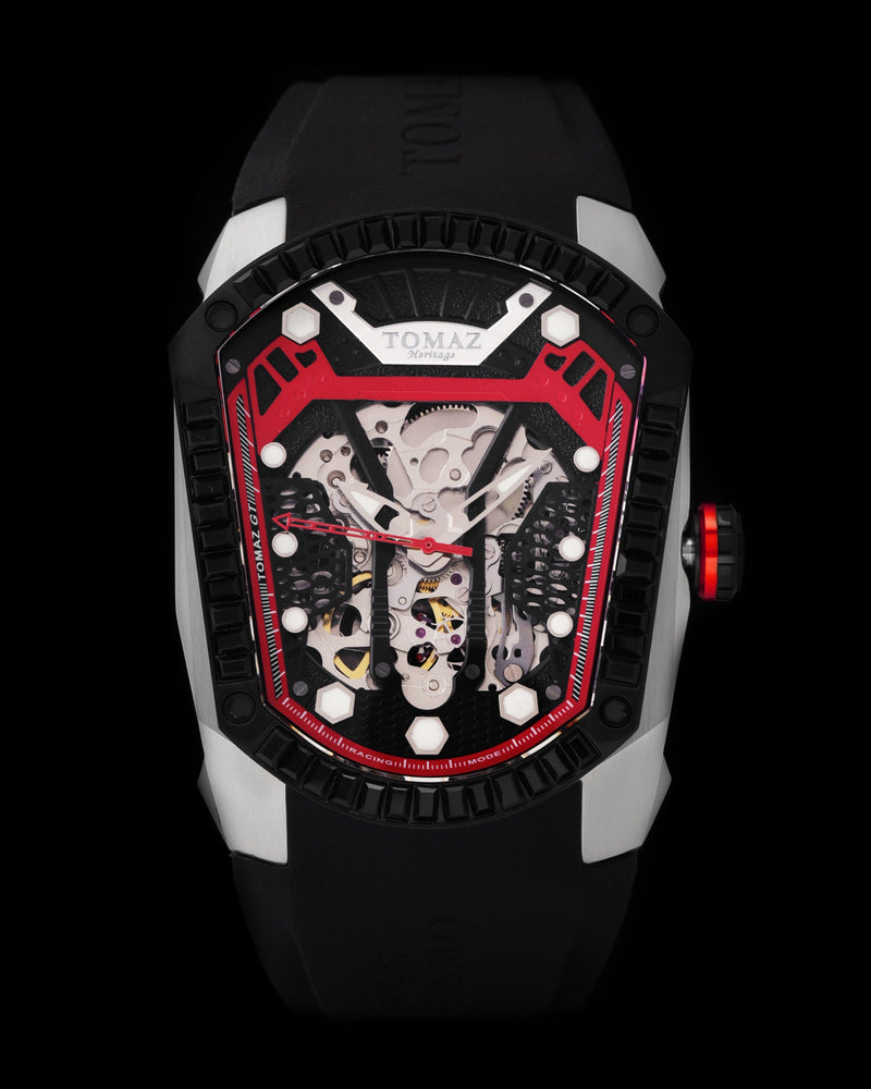 
                  
                    Load image into Gallery viewer, GT Skeleton TW028-D1 (Black/Red) with Black Swarovski (Black Rubber Strap)
                  
                