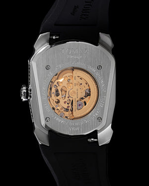 
                  
                    Load image into Gallery viewer, GT Skeleton TW028-D25 (Silver) with Rainbow Swarovski (Black Rubber Strap)
                  
                