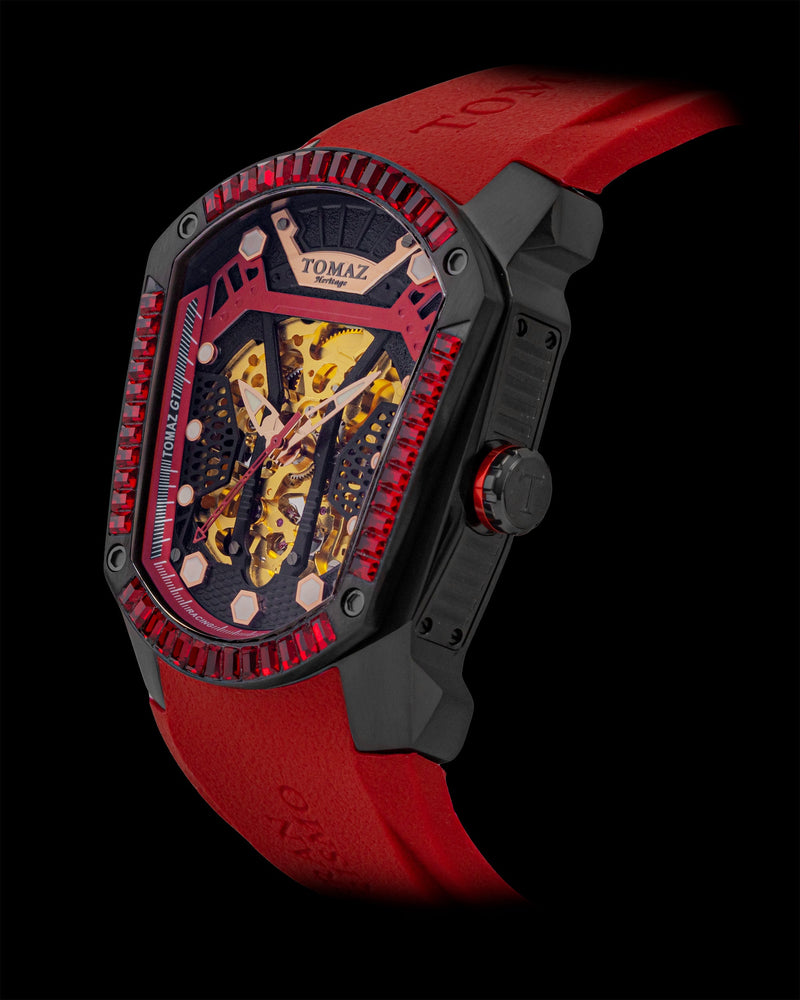 
                  
                    Load image into Gallery viewer, GT Skeleton TW028-D4 (Black/Red) with Red Swarovski (Red Rubber Strap)
                  
                