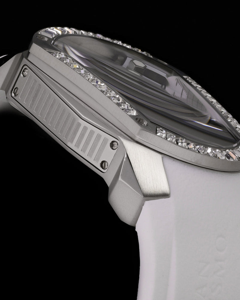 
                  
                    Load image into Gallery viewer, GT DRS Edition TW028C-D2 (Silver/White) with White Swarovski (White Rubber Strap)
                  
                