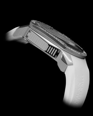 
                  
                    Load image into Gallery viewer, GT Dragon TW028E-D2 (Silver/White) with White Swarovski (White Rubber Strap)
                  
                