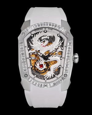 
                  
                    Load image into Gallery viewer, GT Dragon TW028E-D2 (Silver/White) with White Swarovski (White Rubber Strap)
                  
                